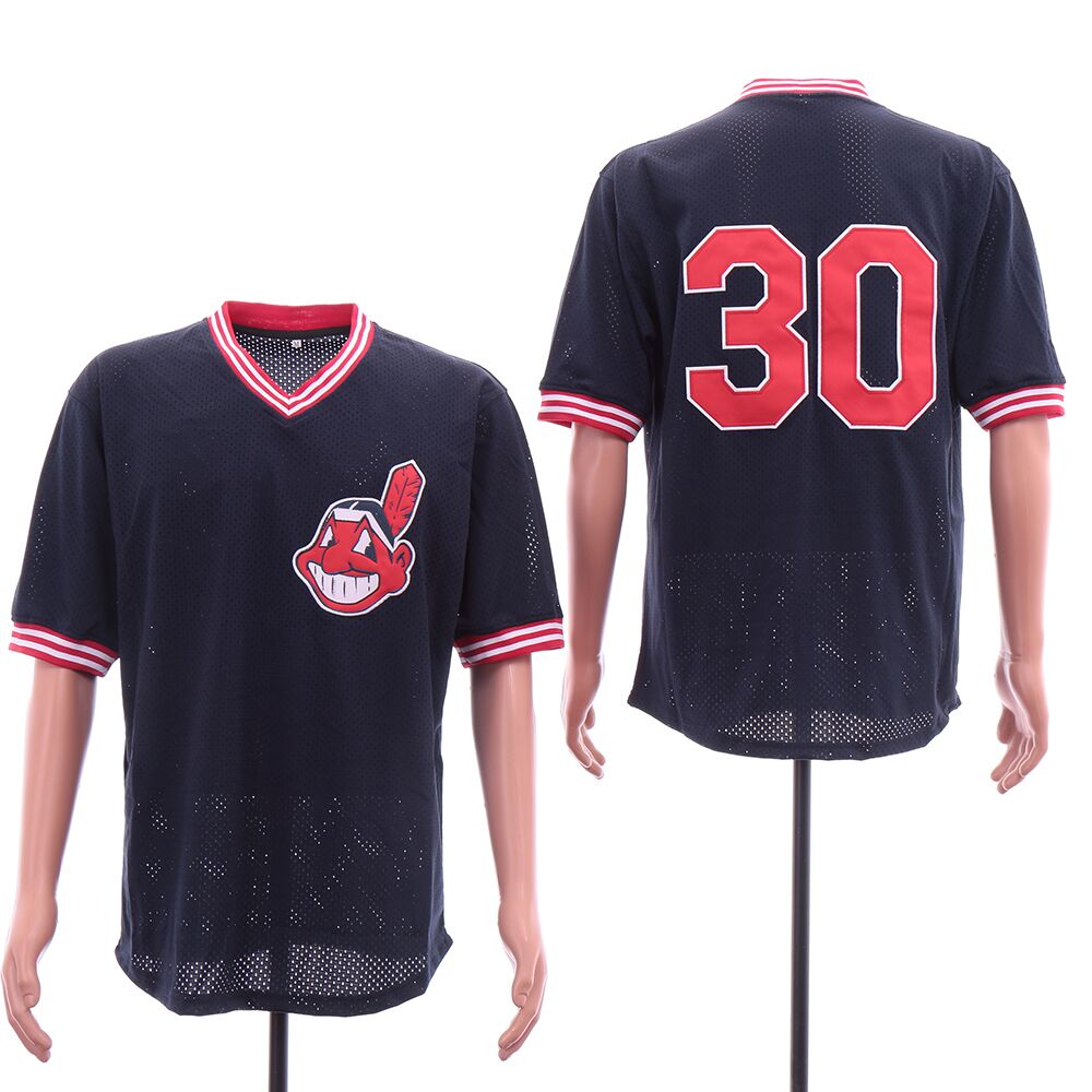 Men Cleveland Indians #30 Blue throwback MLB Jerseys->chicago bears->NFL Jersey